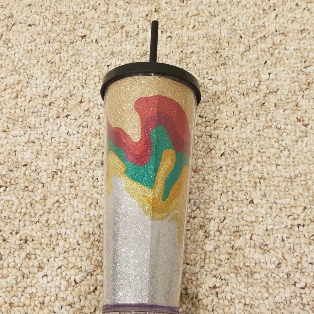 New! STARBUCKS Gold with Red Green and Silver Combo Tumbler